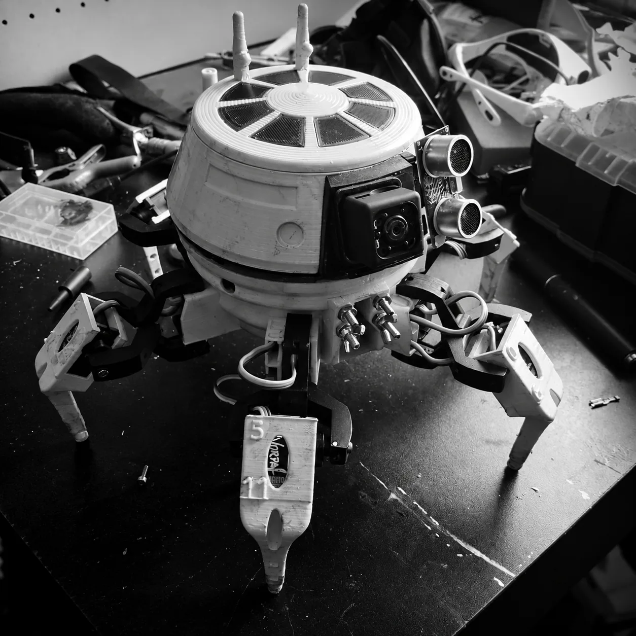 Skuttlebot robotics prototype on a workbench